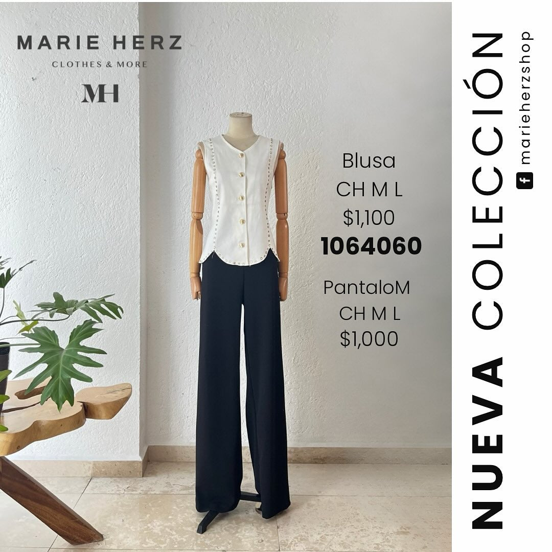 1064059 Blusa chaleco estoperoles blanca