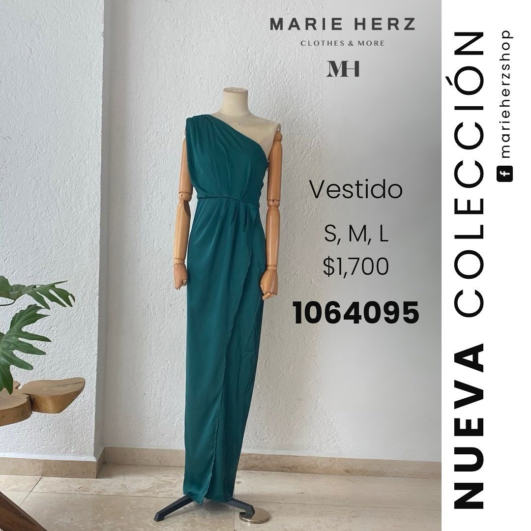1064095 Vestido verde hombro