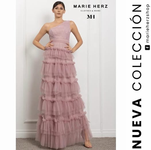 1064129 Vestido palo rosa flores perlas