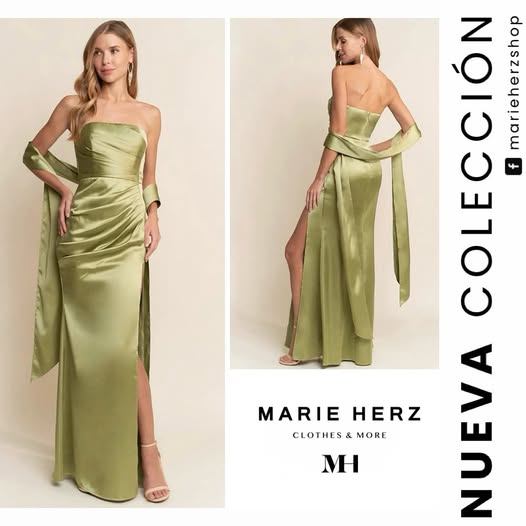 1064132 Vestido satin verde limón