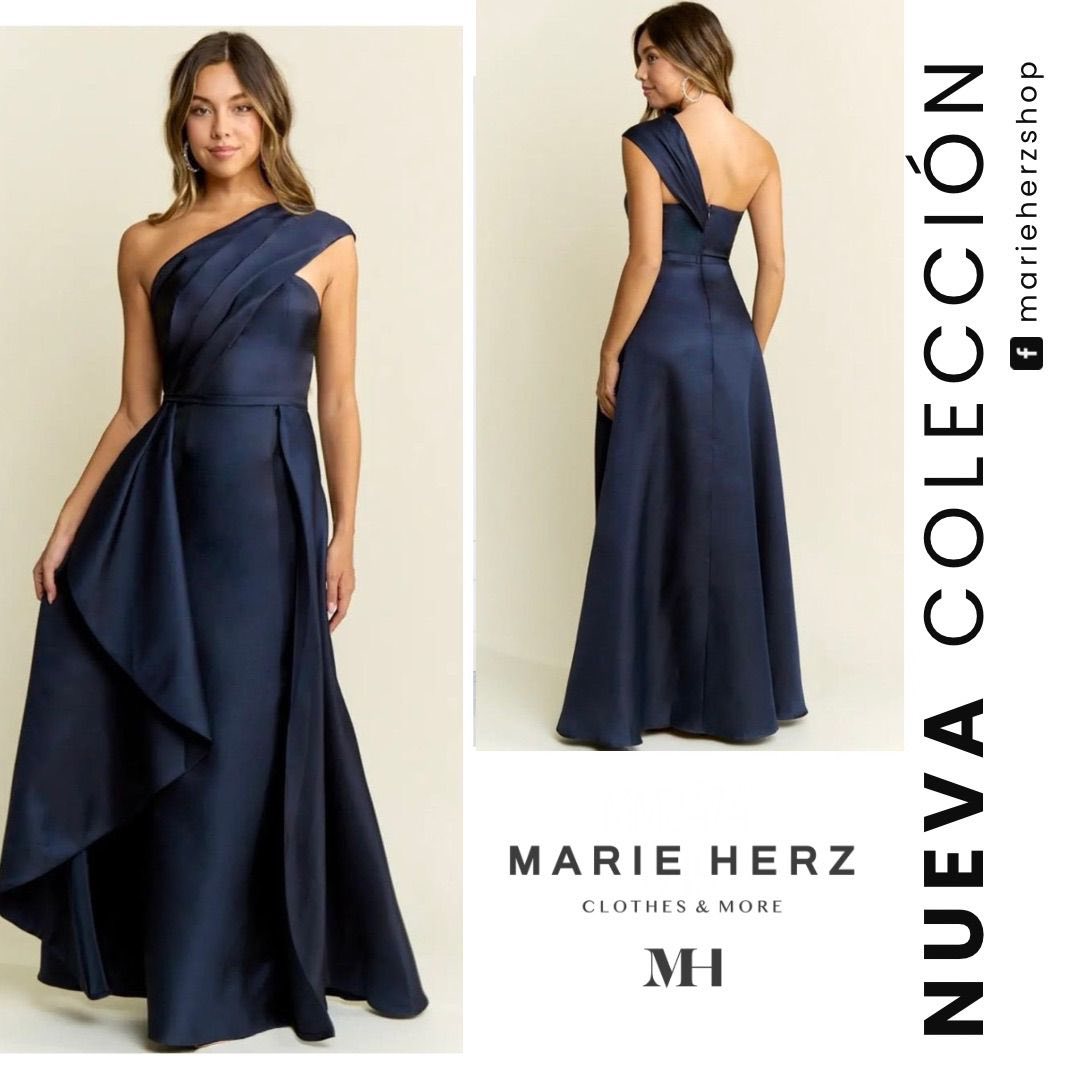 1064243 Vestido azul marino hombro