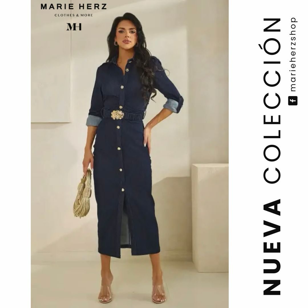 1064272 Vestido mezclilla cinturón dorado