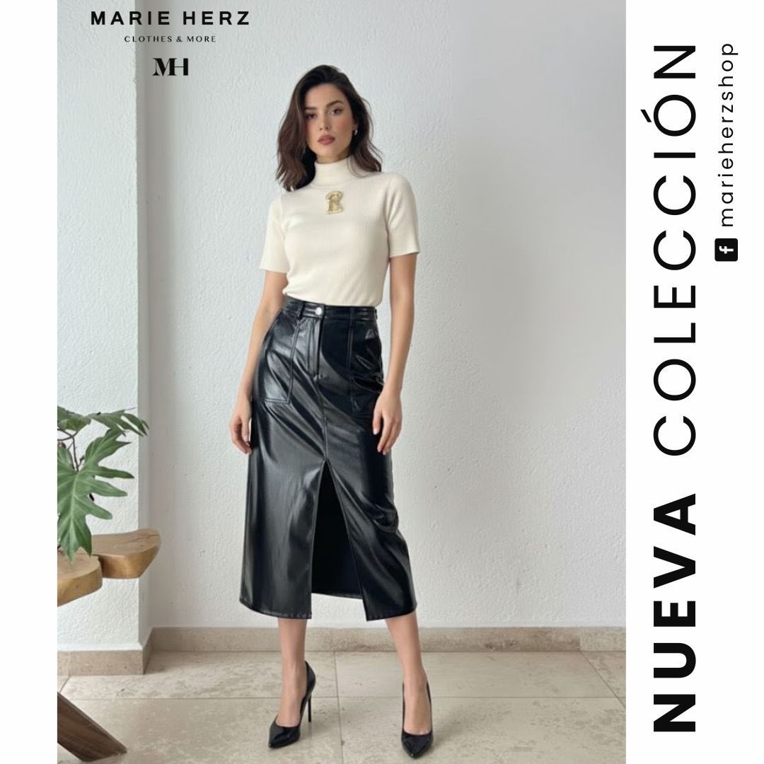 1064334 Falda vinipiel negra