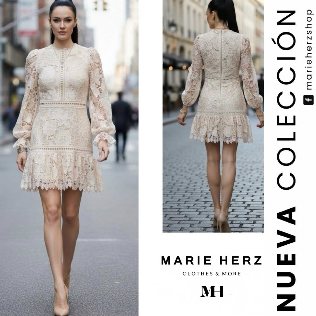 1064377 Vestido corto encaje manga larga