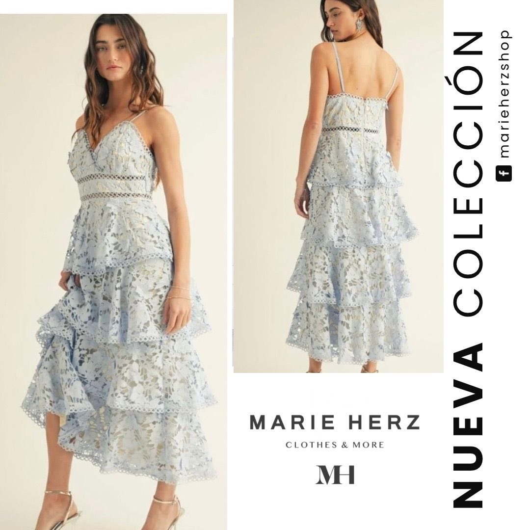 1064380 Vestido azul encaje tirantes