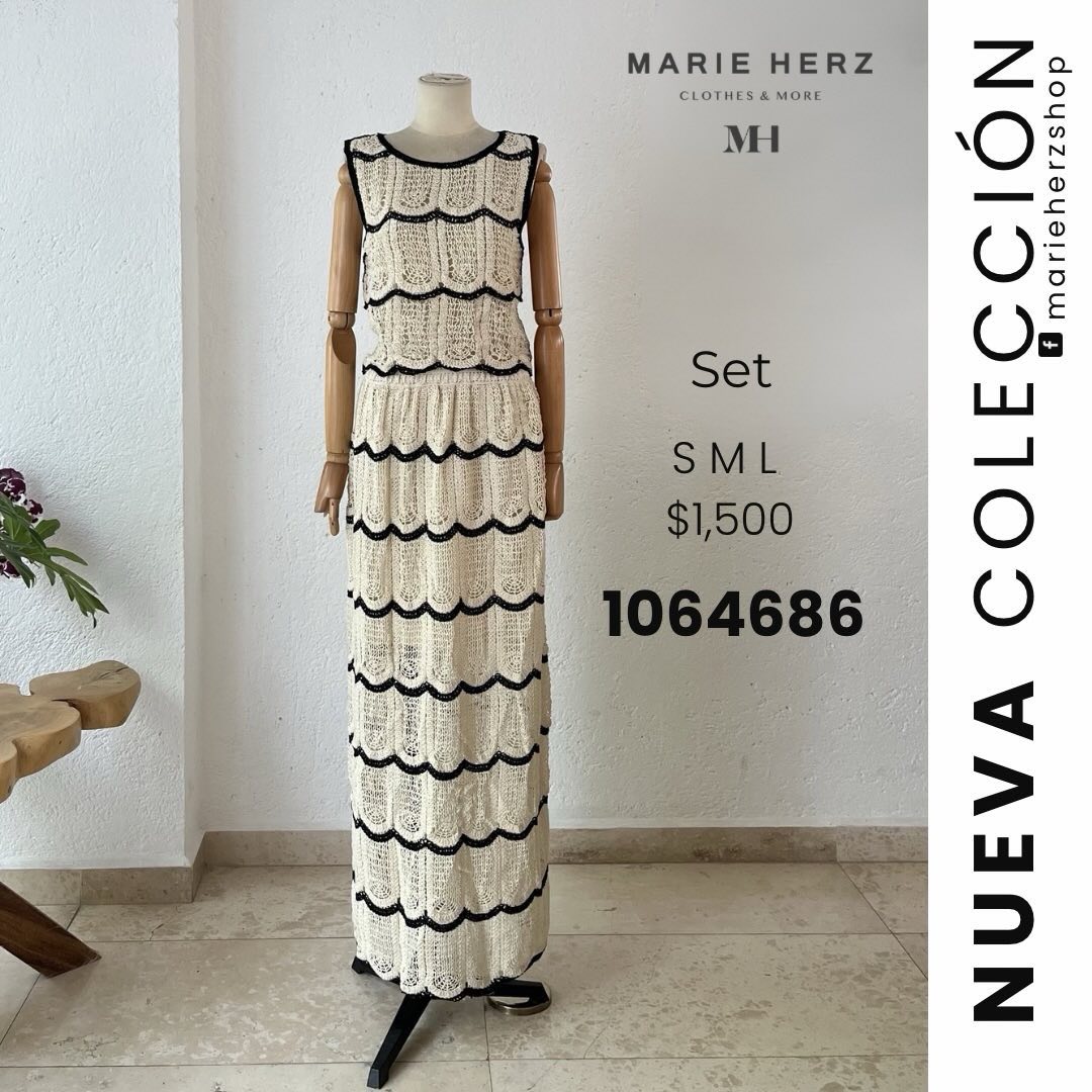 1064686 Set tejido beige negro