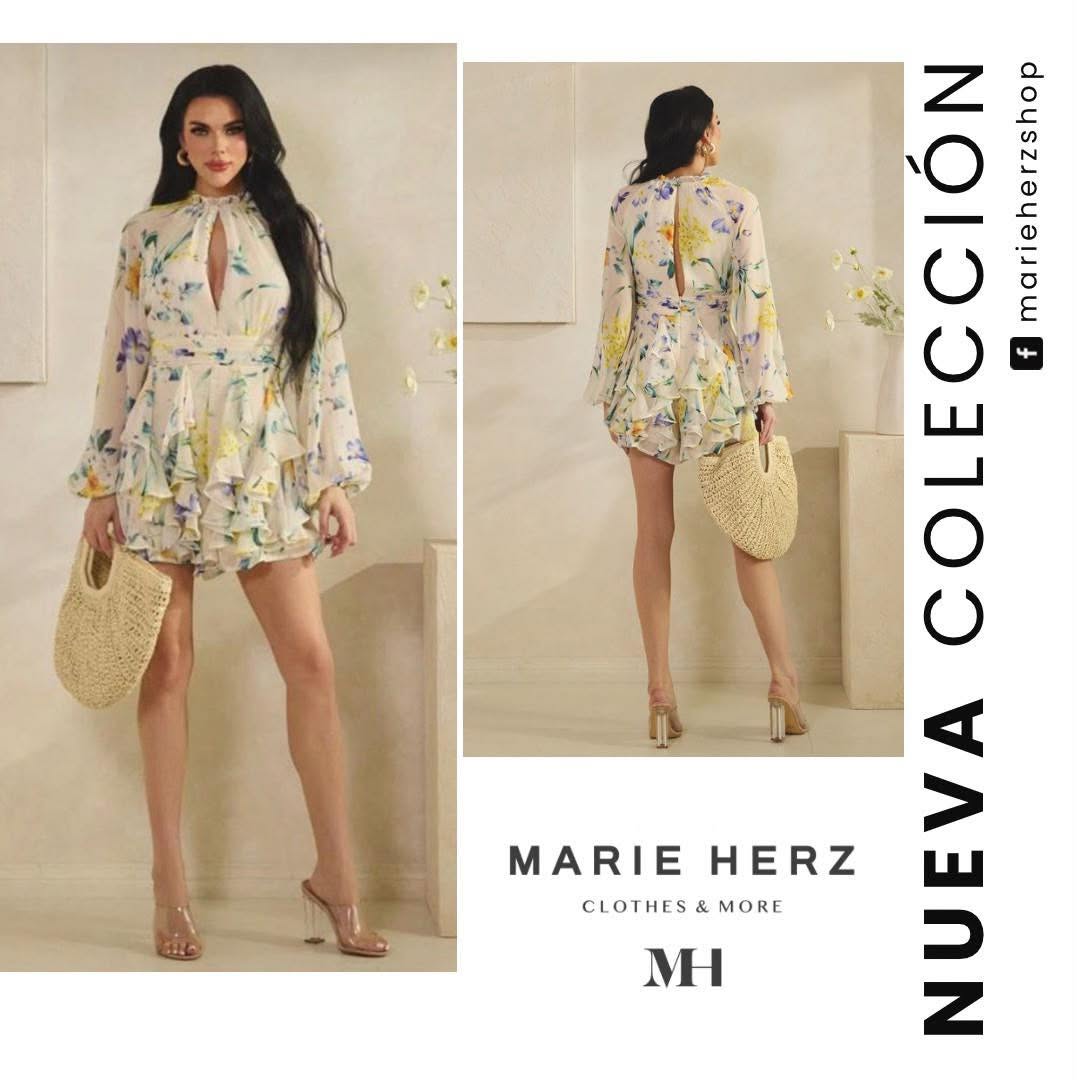 1064795 Romper corto flores blanco