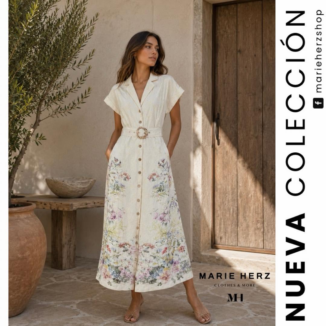 1064814 Vestido beige encaje flores