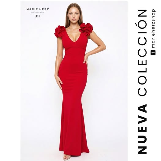 1064819 Vestido rojo olanes mangas