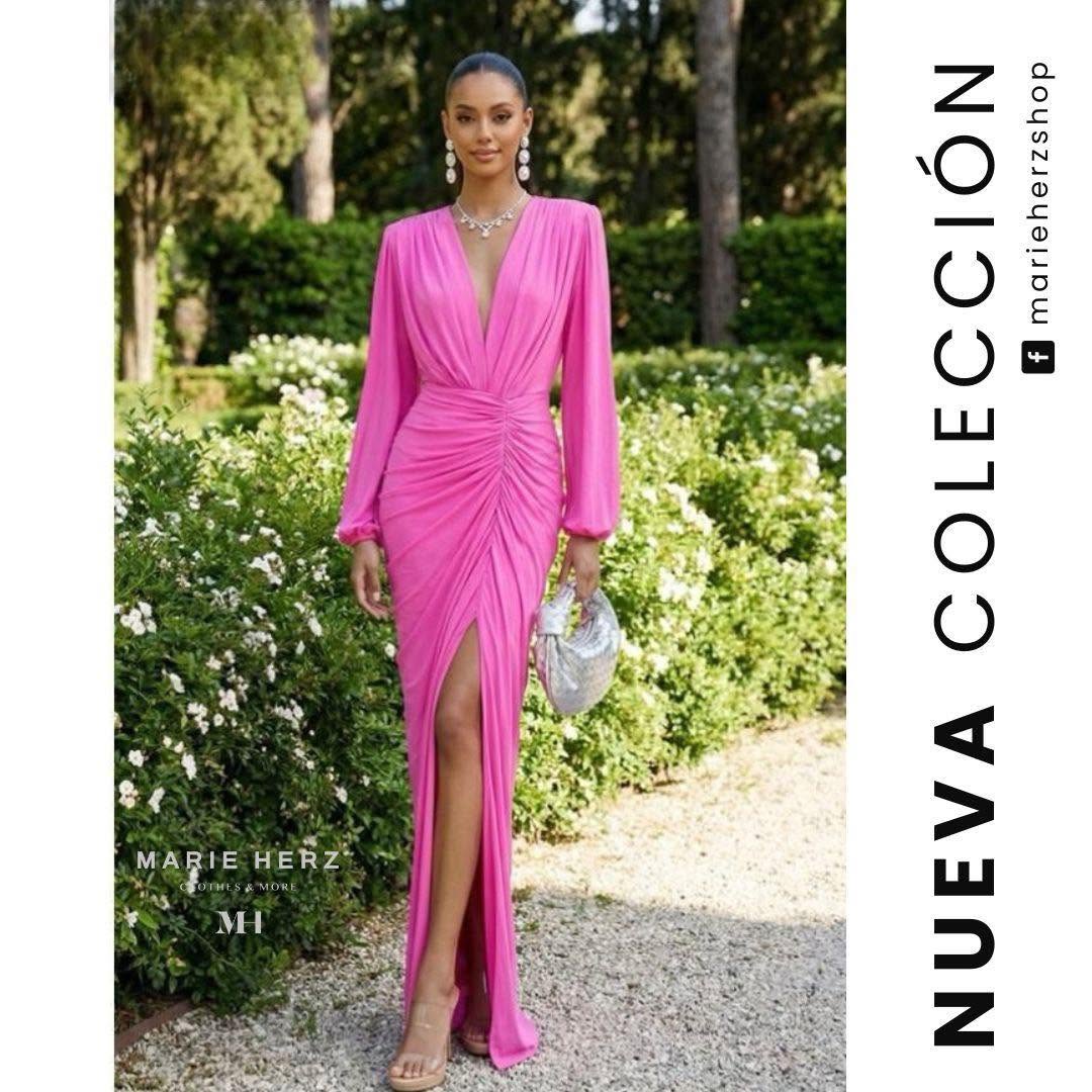 1064902 Vestido rosa manga larga