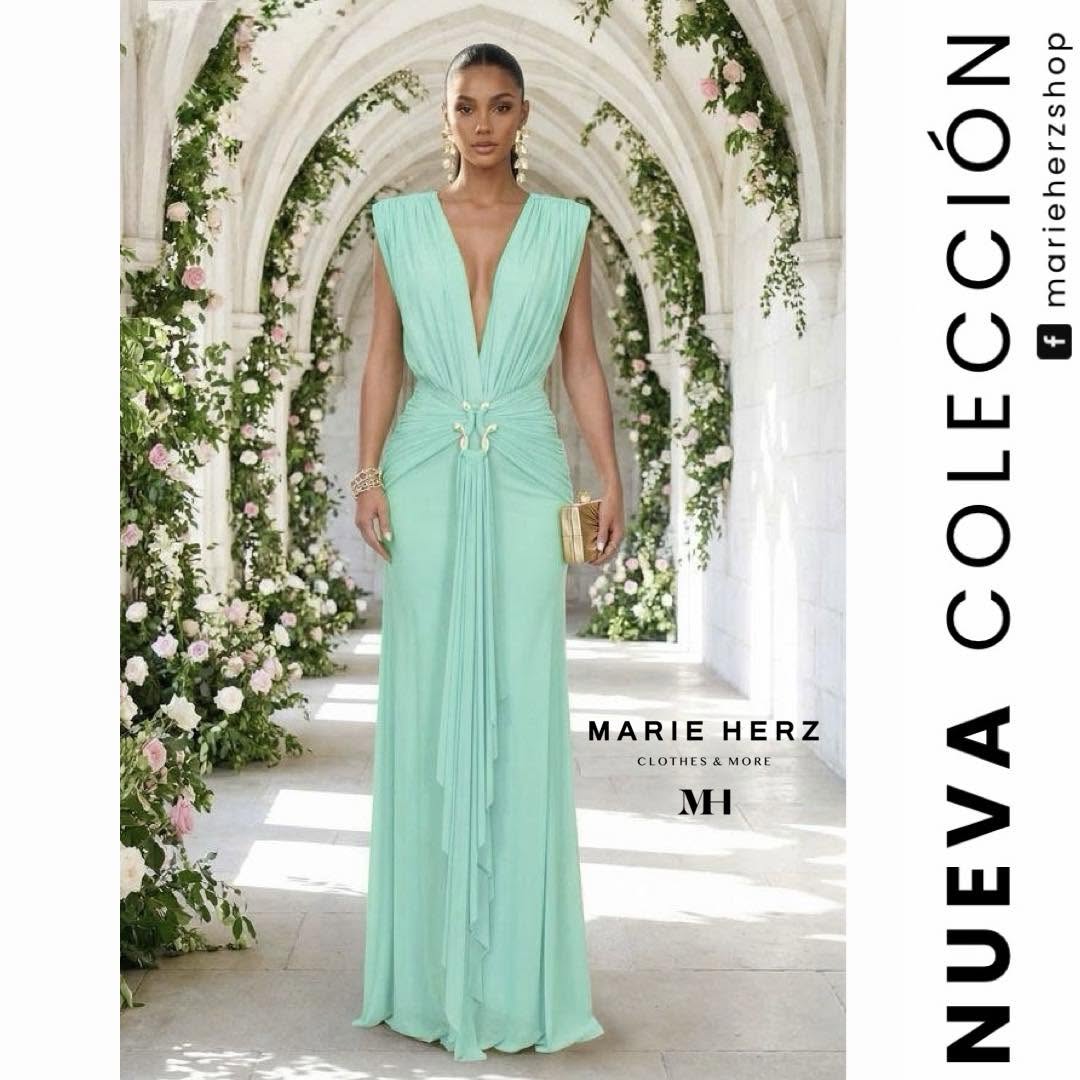 1064985 Vestido aqua broche