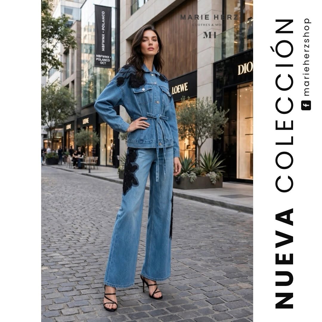 1065141 Set de mezclilla flor negra