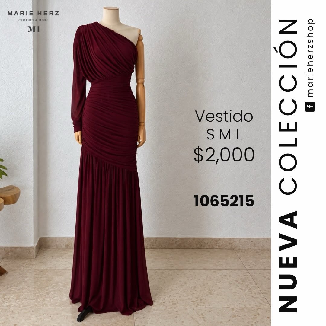 1065215 Vestido drapeado 1manga vino