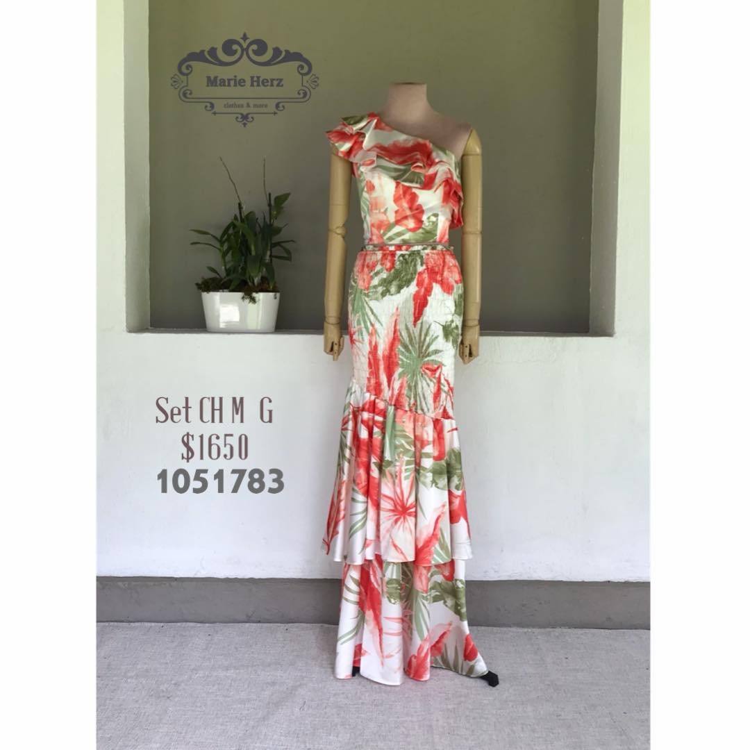 1051783 Vestido asimétrico verde naranja