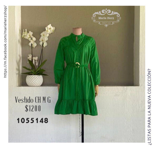 1055148  Vestido verde manga larga