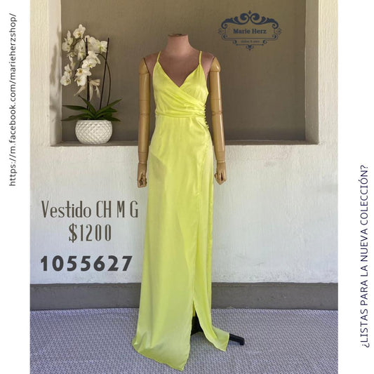 1055627  Vestido amarillo fosfo tirantes