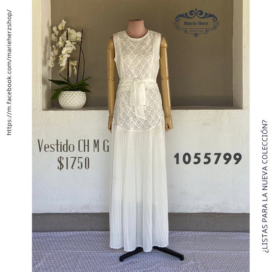 1055799  Vestido encaje midi blanco