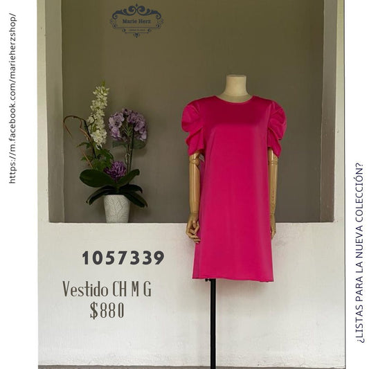 1057338  Vestido corto rosa satín
