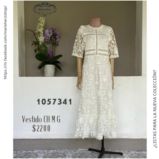 1057341  Vestido encaje midi blanco