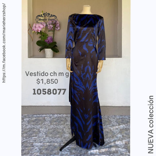 1058077  Vestido estampado azulnegro