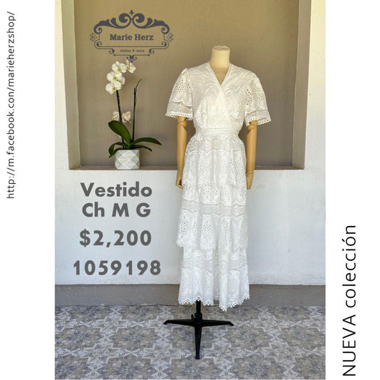 1059198  Vestido encaje blanco olanes