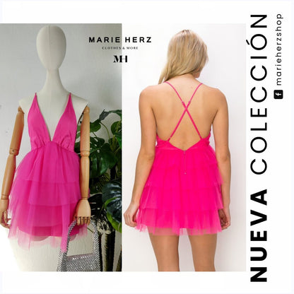 1059681  Vestido corto tul rosa