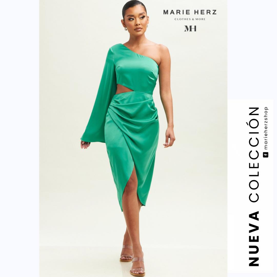 1059684  Vestido verde satín manga