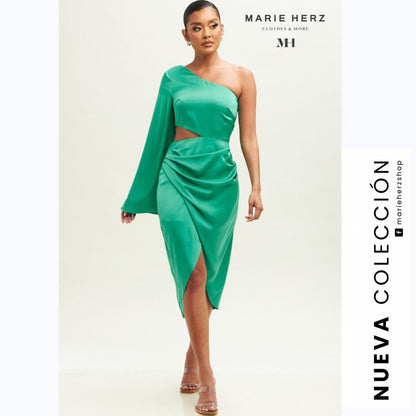 1059684  Vestido verde satín manga