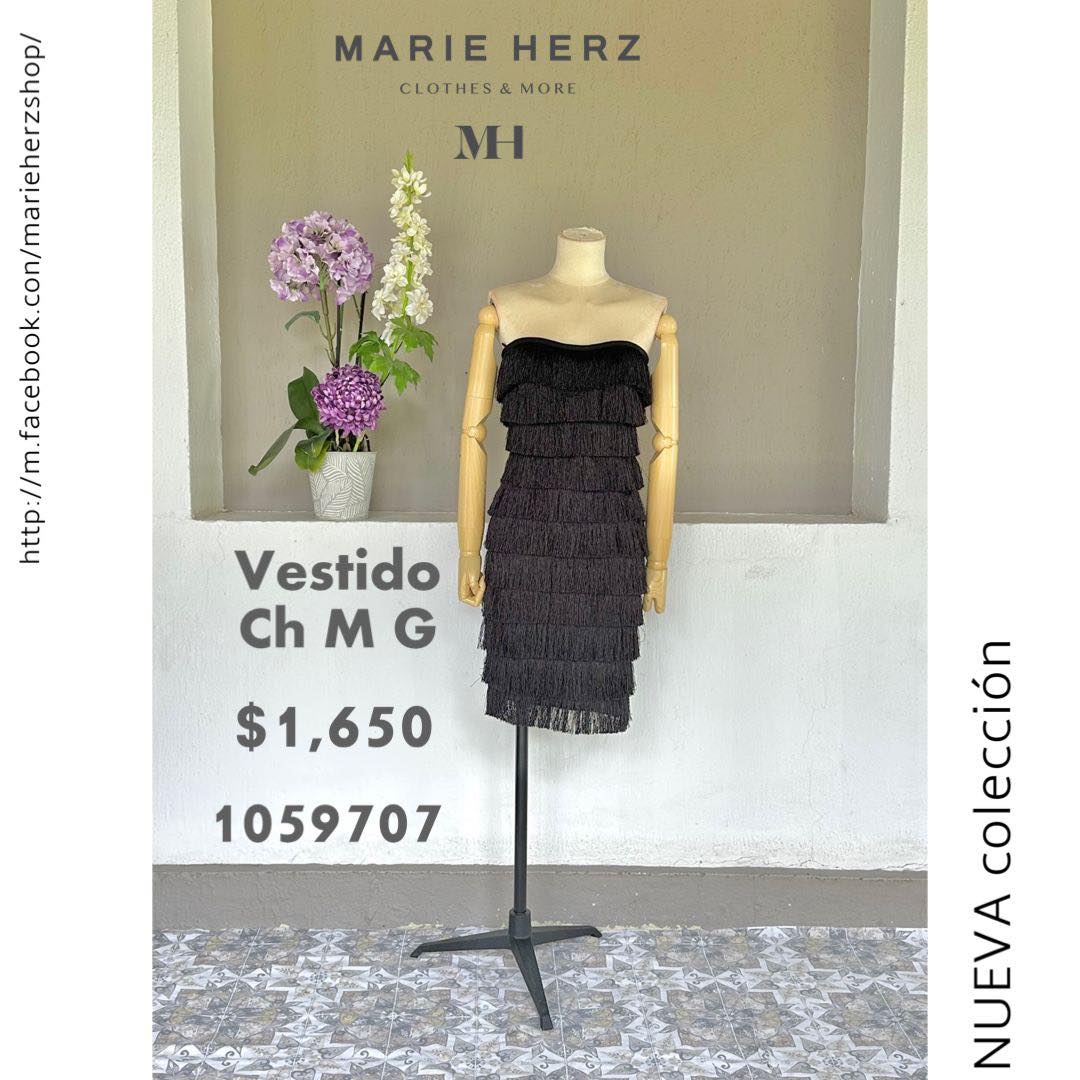 1059707  Vestido negro flecos corto
