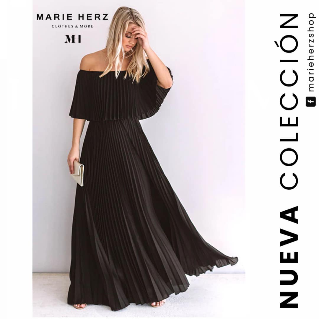 1061735  Maxivestido negro tablas