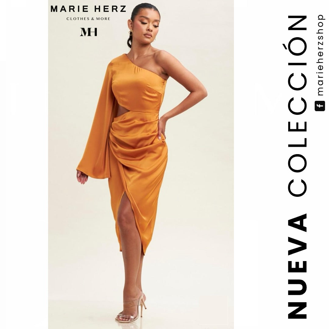 1062139  Vestido amarillo mostaza corto
