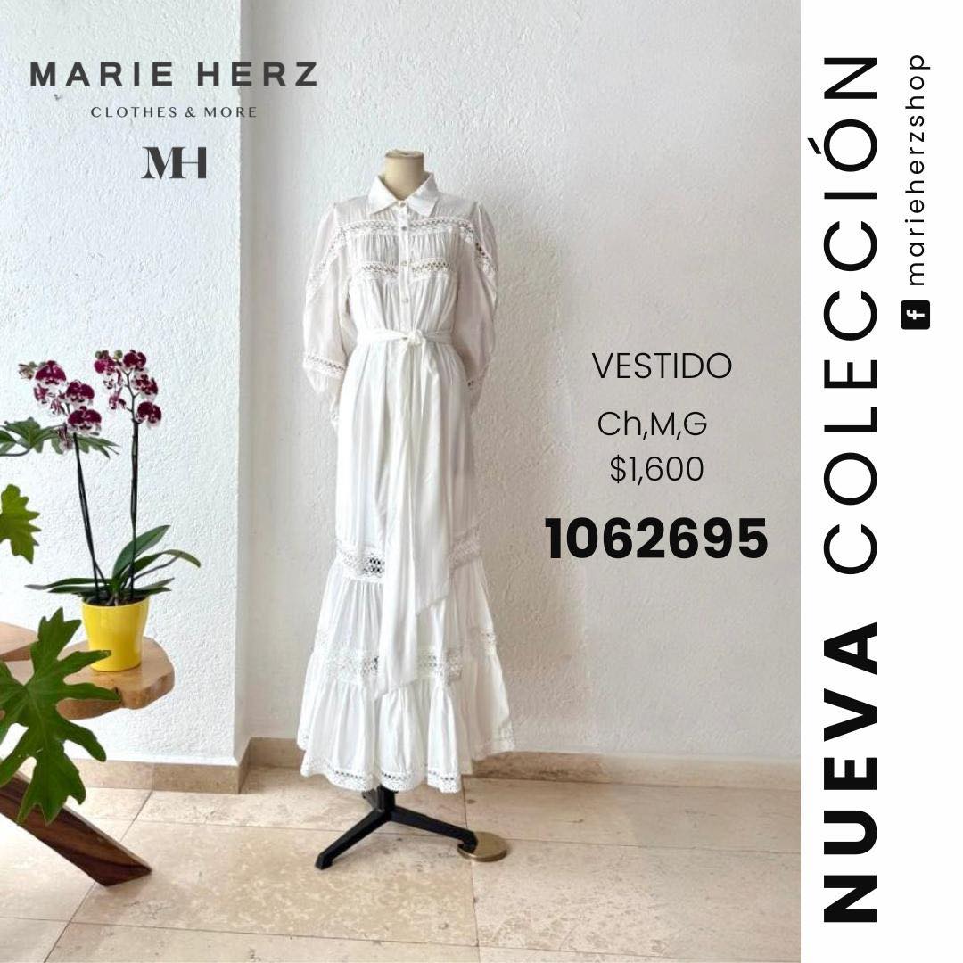1062695  Vestido blanco manga larga encaje