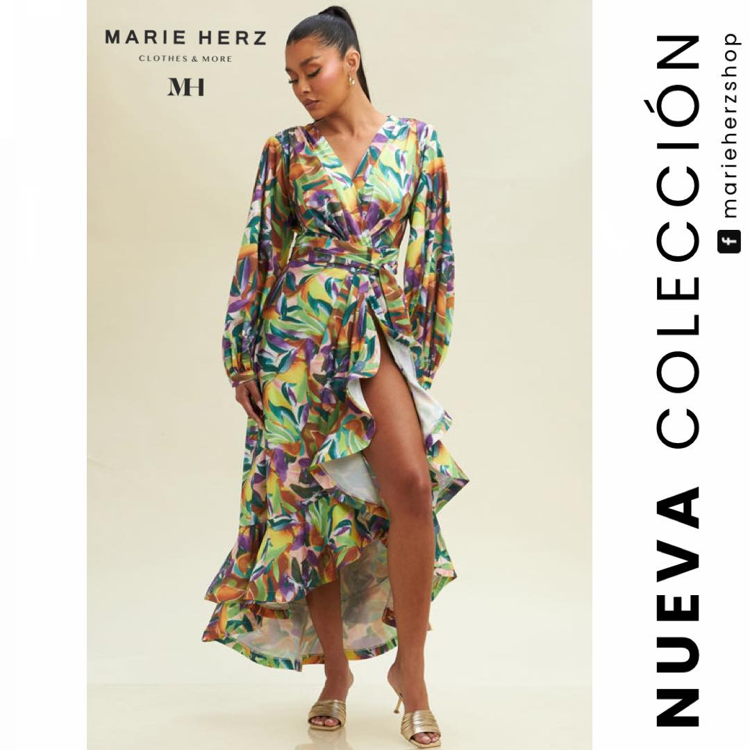 1062698  Vestido estampado envolvente hojas
