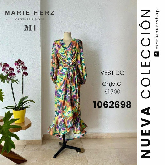1062698  Vestido estampado envolvente hojas