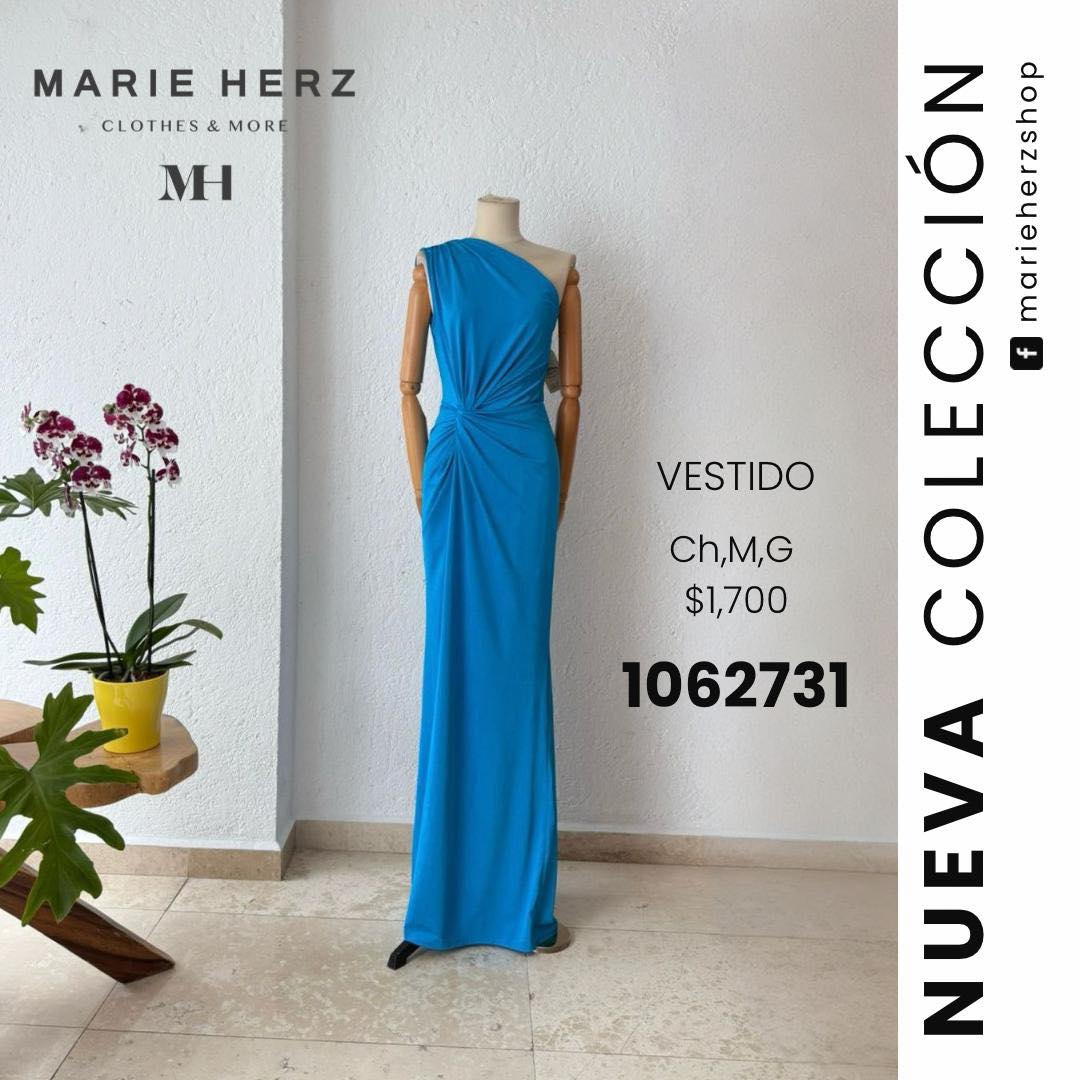 1062731  Vestido azul hombro licra