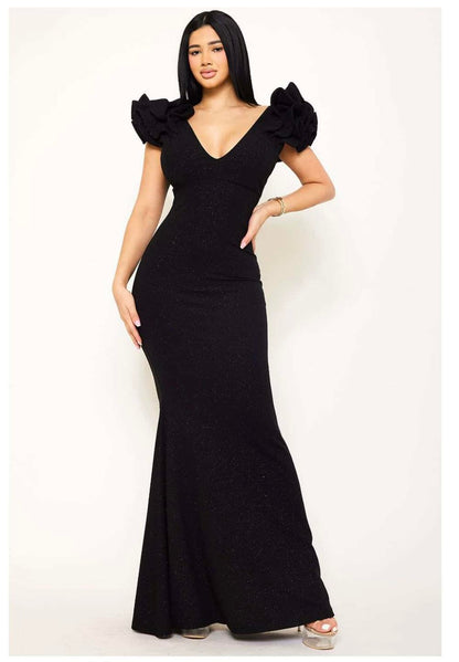 1062752  Vestido mangas negro brillo