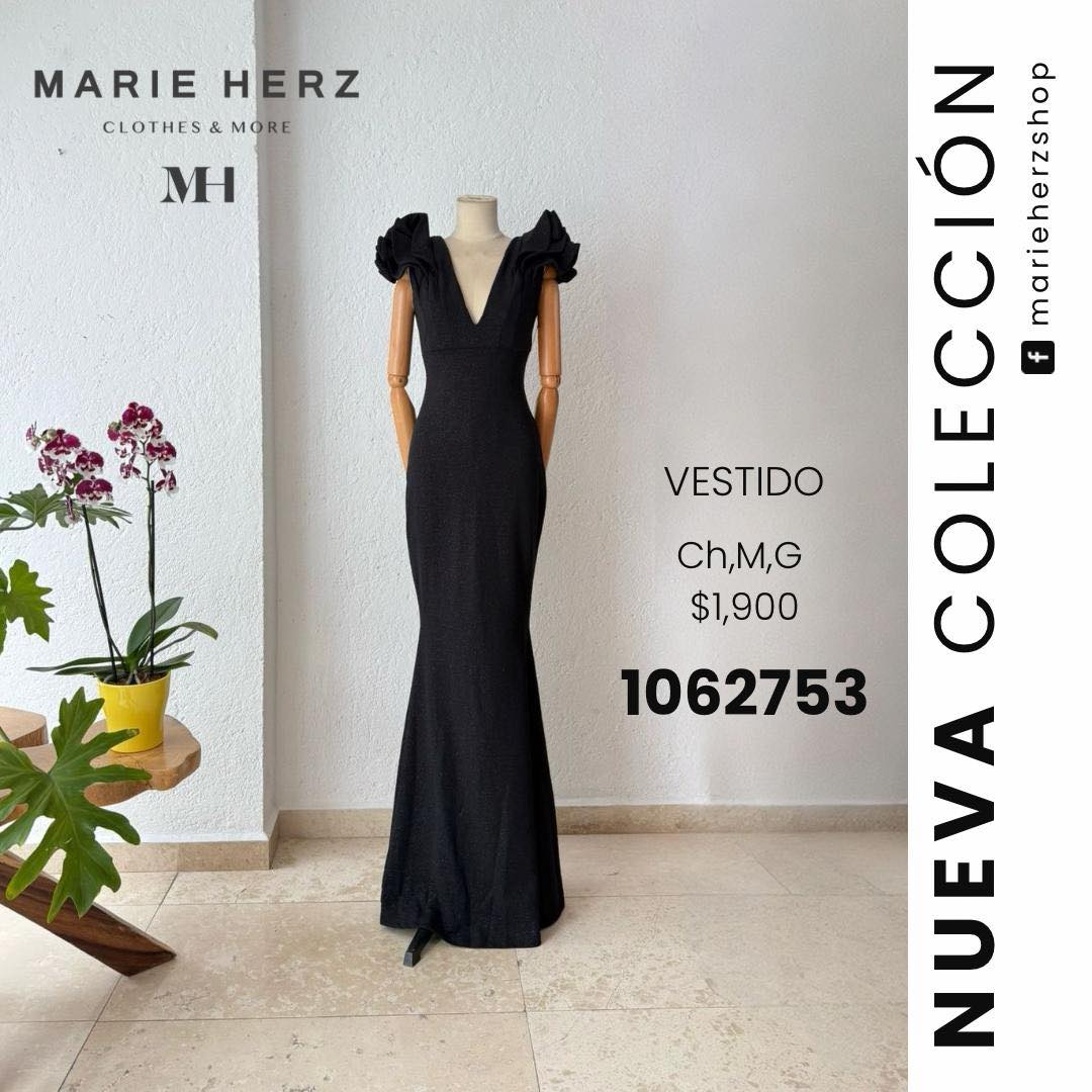 1062752  Vestido mangas negro brillo