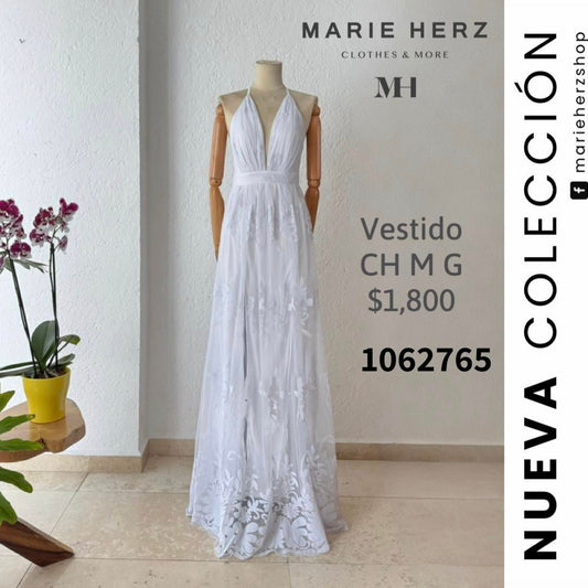 1062764  Vestido blanco flores tul