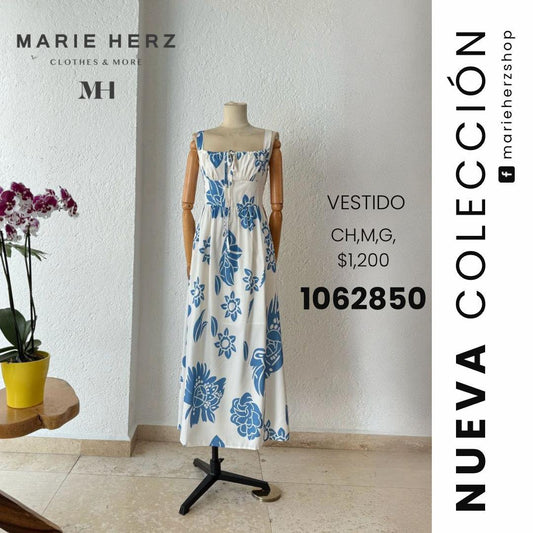 1062848  Vestido blanco flores azules