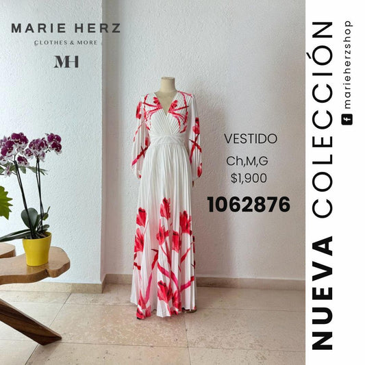 1062876  Vestido blanco flores naranja