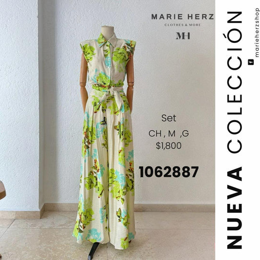 1062887  Set estampado verde lino