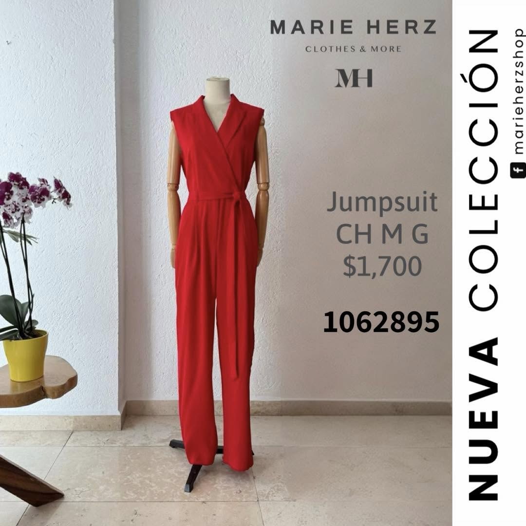 1062895  Jumpsuit rojo cuello