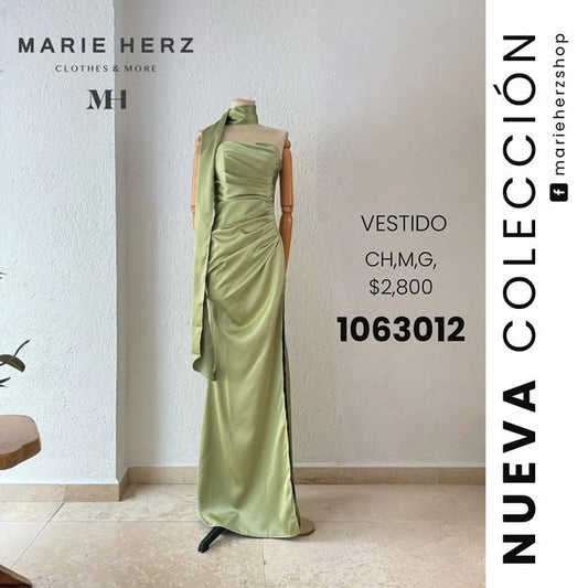 1063012  Vestido verde olivo strapless