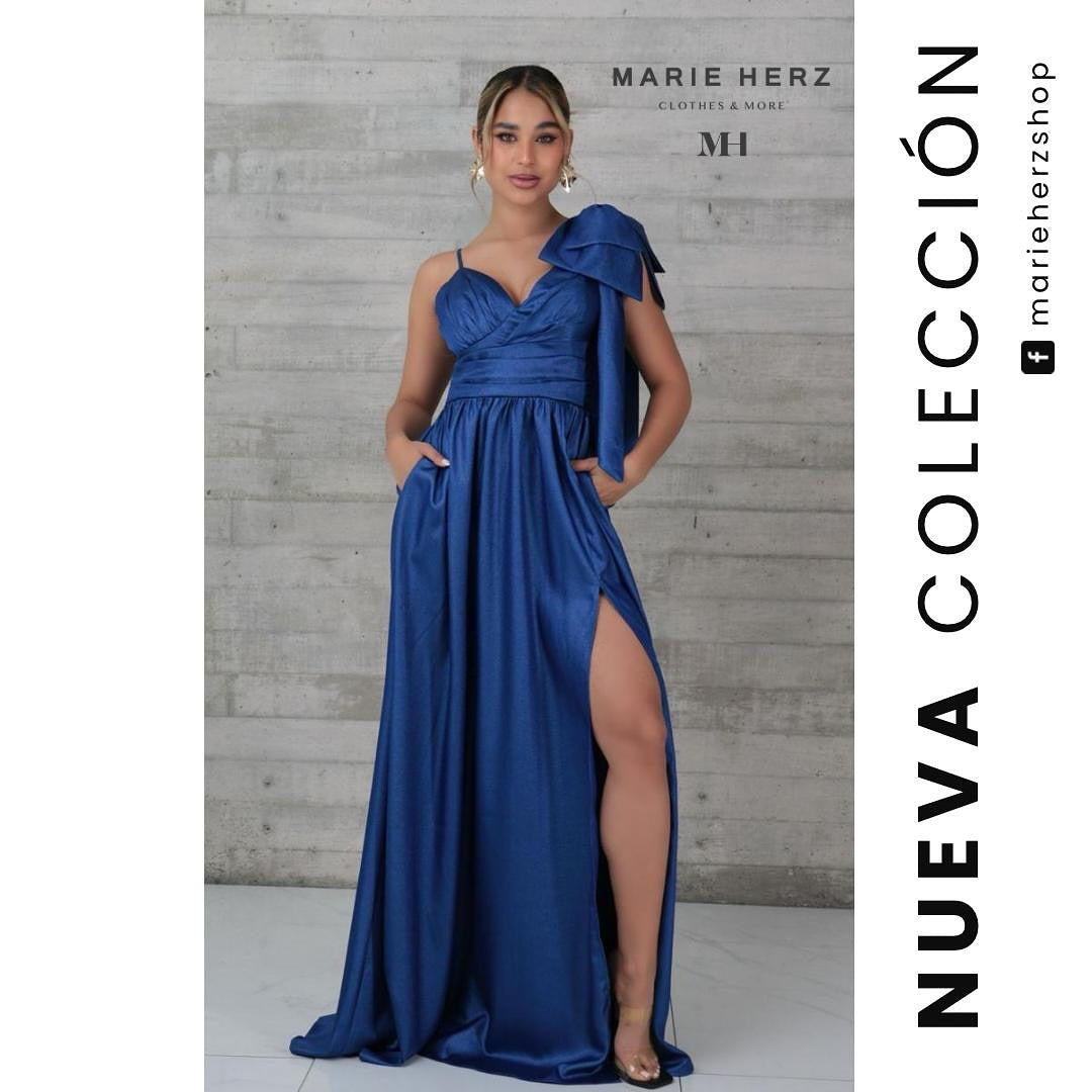 1063030  Vestido azul rey moño