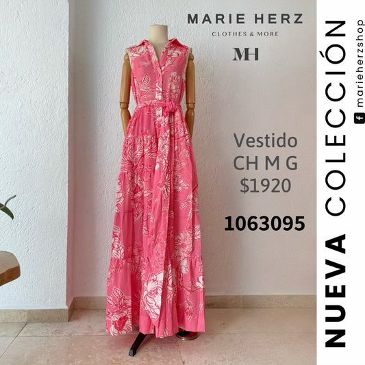 1063095 Vestido halter flores coral