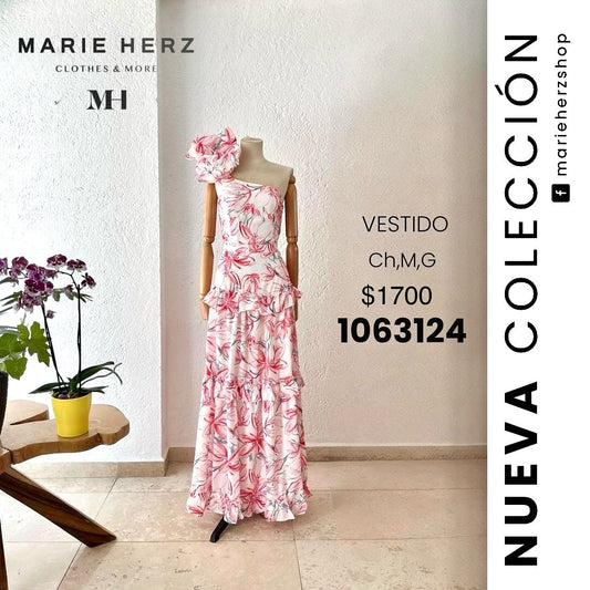 1063124  Vestido flores rojas