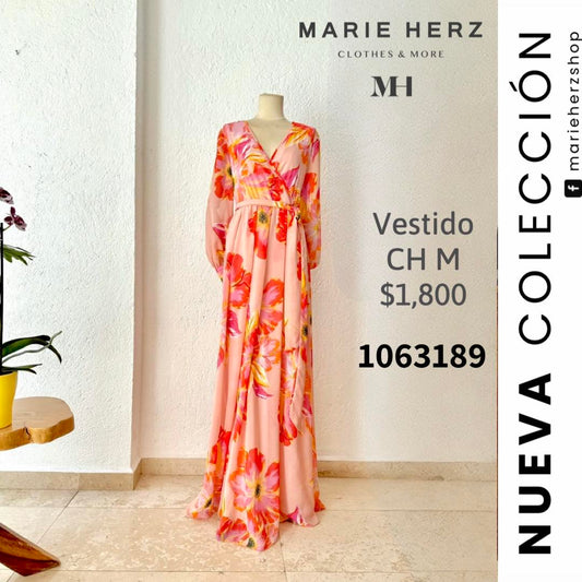 1063189  Vestido flores durazno