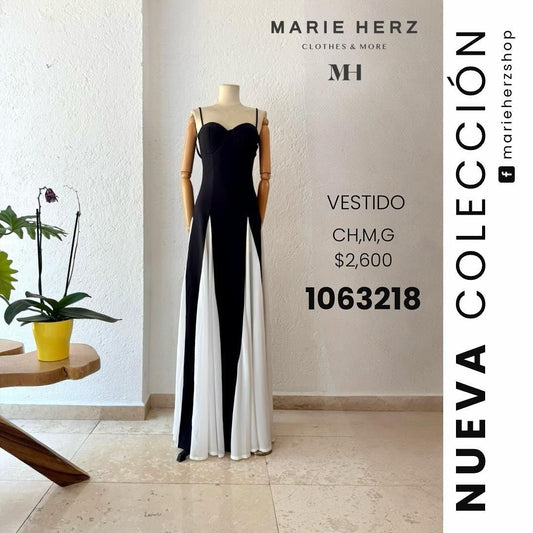 1063217  Vestido blanco con negro tirantes
