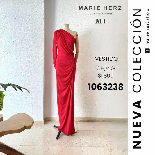 1063237  Vestido manga rojo licra