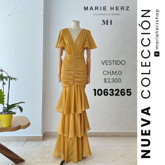 1063265  Vestido mostaza olanes